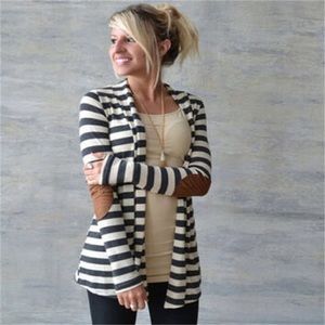 Black and white striped cardigan sweater